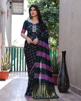Classic Bandhej Design Dark Green Color Silk Saree